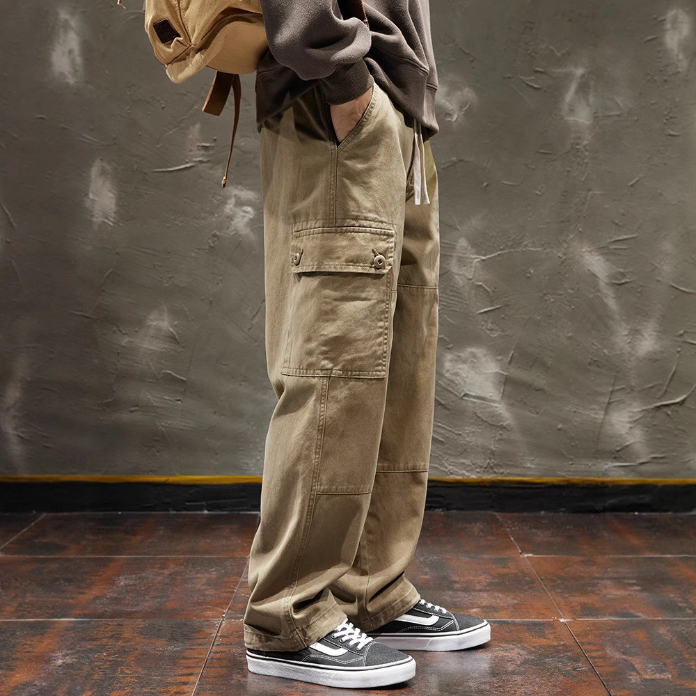 Khaki Casual Pants Men's Straight Spring and Autumn Pants Men's 2025 New Cargo Pants American Loose Men's Pants