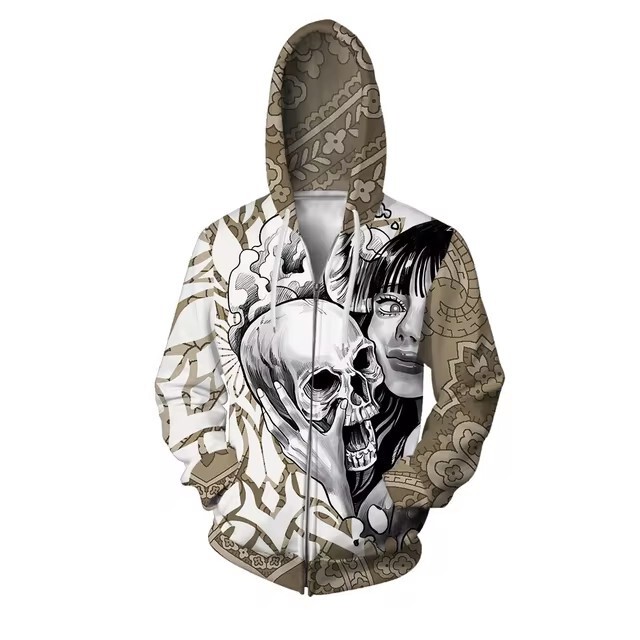 Masked Monster 3D Digital Printing New Zipper Sweatshirt Men's Pattern Zipper Hoodie 2024 Cross-border