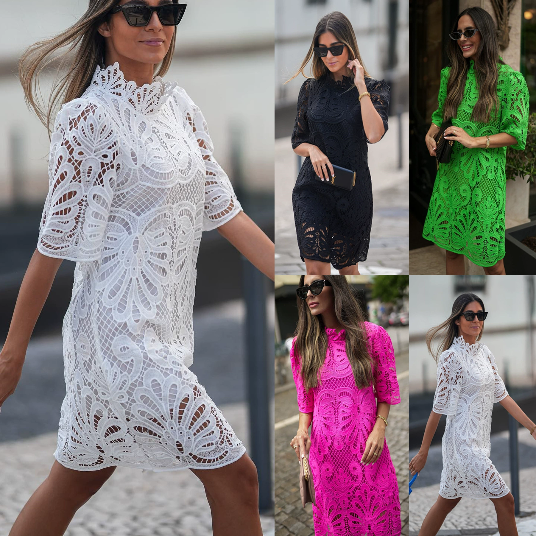 Трансграничное 2022 Европа и США осень и зима новое свободное платье с вертикальным воротником и рукавами INS кружевное платье для отдыха и вечеринок