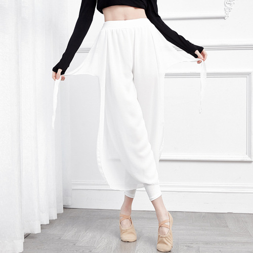2024 modern dance practice body suit, yoga jazz dance wide-leg pants and skirt for women, classical chiffon dance pants for adults