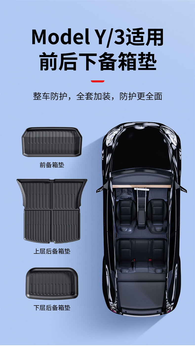 Suitable for the New Version of Tesla Model Y/3, Injection-Molded Floor Mats, Large Trunk Mat, Lower Layer of the Front Trunk