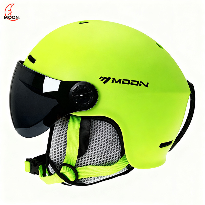 Casco de esquí, equipo para forma de cabeza asiática, equipo de protección, casco rígido para hombres y mujeres, anticolisión, con gafas, casco de ciclismo de montaña moldeado de una sola pieza.