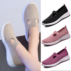 Old Beijing cloth shoes for women, shallow mouth mesh breathable mom shoes, non-slip soft sole slip-on women's shoes, middle-aged and elderly casual shoes