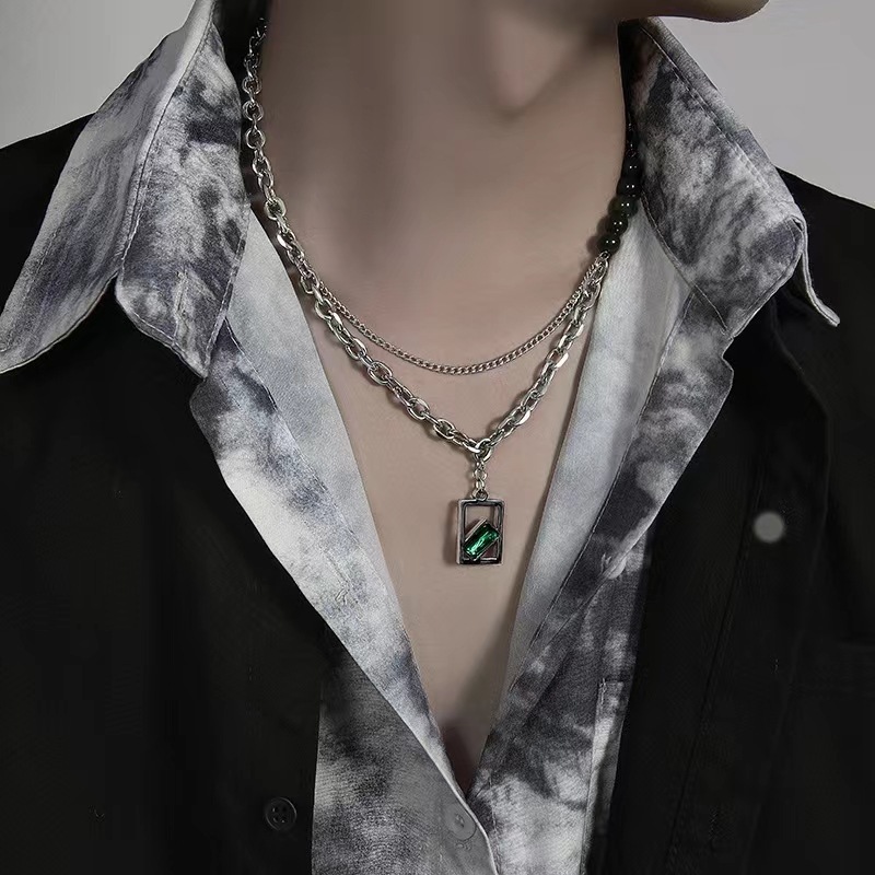 Double-layer Stitching Trendy Cool Necklace Men's High Street All-match Niche Design Hip-hop Necklace High-grade Titanium Steel Simple Necklace