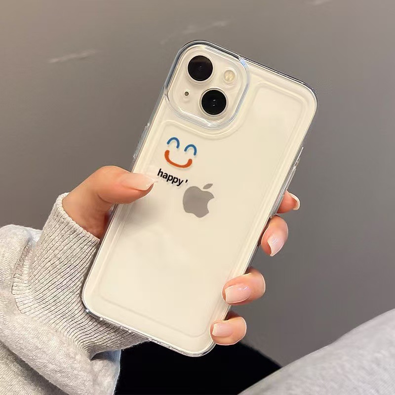 Simple oso sonriente para iPhone 16 funda para teléfono transparente Apple 15pro anti-caída 14 todo incluido 13/12 nuevo