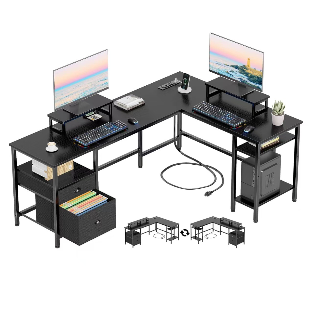 Corner Computer Desk Desktop Home Corner Gaming Double Desk Bedroom L-Shaped Office Desk Multi-Functional Writing Desk