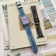 适用苹果S9代applewatch8763se系列水洗纹牛仔手表带复古休闲45mm