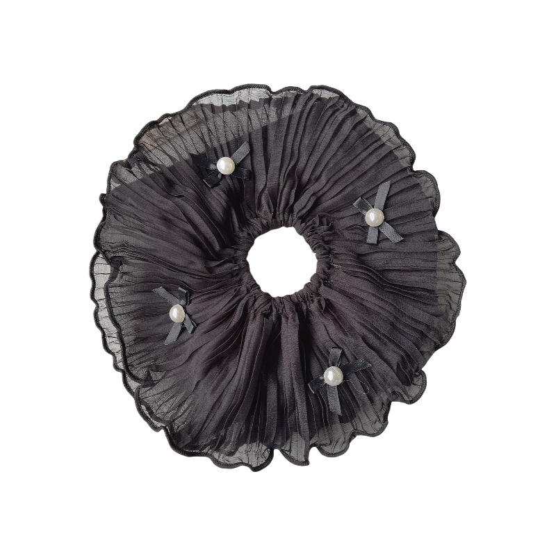 Pliegues tela perla lazo doble lazo de cabello de gran tamaño fresco y dulce oreja de madera con cola de caballo accesorios para el cabello nuevo