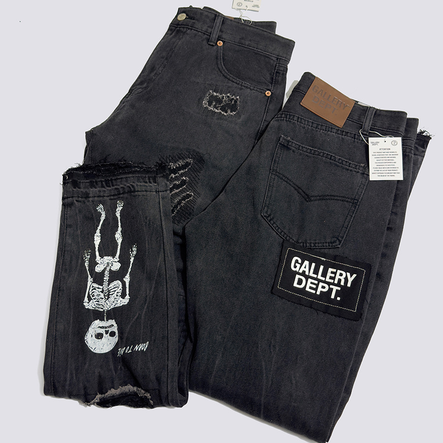 Galería de Dep. Skull costurado a mano pegado desgastado para hacer jeans viejos