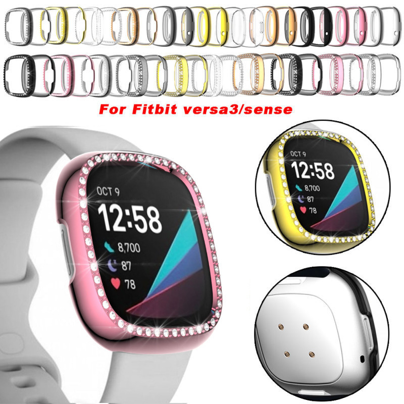Suitable for Fitbit Versa3 Watch Protective Case Sense Single Row Diamond Pc Cut Out Electroplating Protective Case Suitable for Fitbit Versa3 Watch Protective Case Sense Single Row Diamond Pc Cut Out Electroplating Protective Case