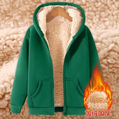 Autumn and Winter new lambswool warm Men's sweater cardigan hooded zipper versatile casual fleece-lined thickened coat
