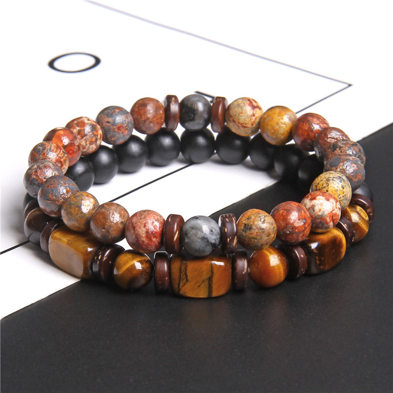 45g Weight Bracelets Classification Retro Geometric Natural Stone Tiger Eye Men'S Bracelets Men Beaded Bracelets