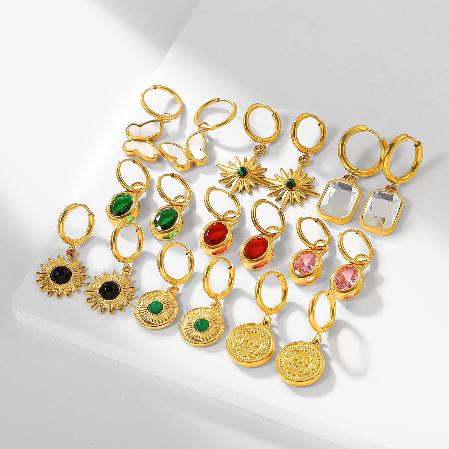 Gold Plated Plating Vintage Style Geometric Plating 304 Stainless Steel Zircon Earrings