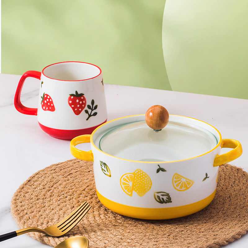 Juego de cuencos de fideos instantáneos de frutas, vajilla de cerámica, cuencos de colores bajo vidriado, chicas de alto valor, lindo y fresco, comida en casa