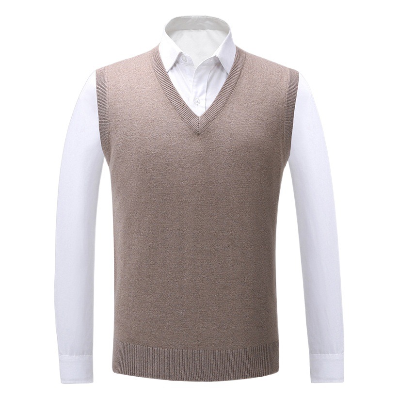 Wool Vest Men's Sweater Vest Business Men's Vest Knitted Pure Color Wool Sweater Waistcoat Trendy Version