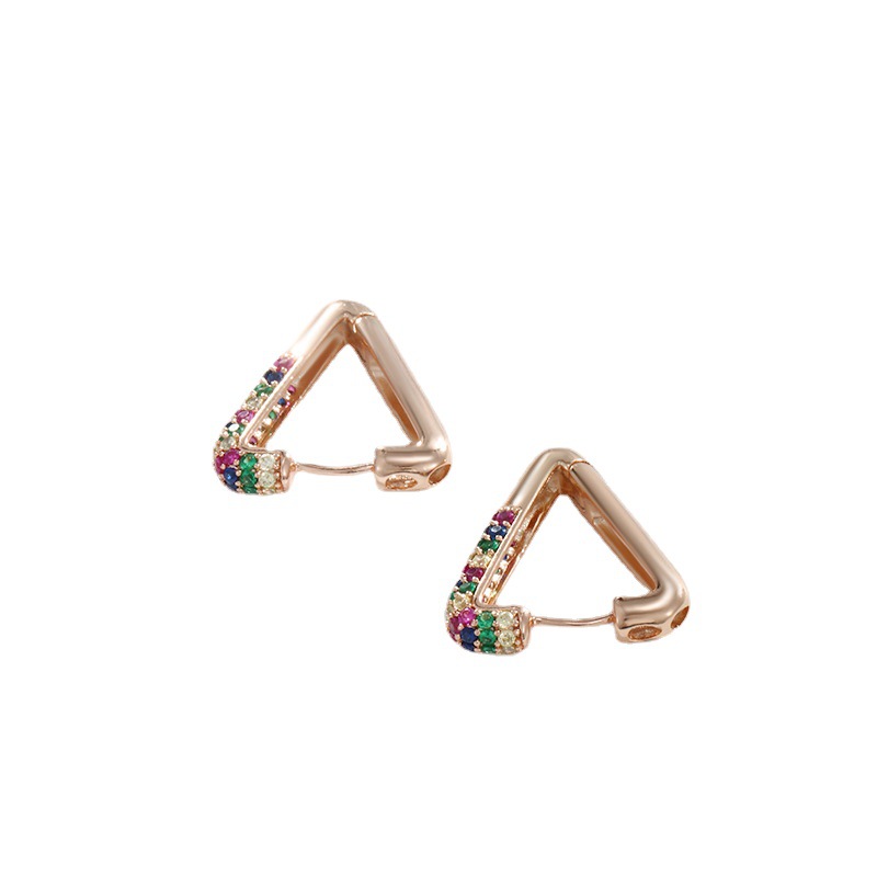 Joyería de Xupe nuevo color gema artificial con incrustaciones triángulo pendientes moda femenina temperamento nicho pendientes para las mujeres