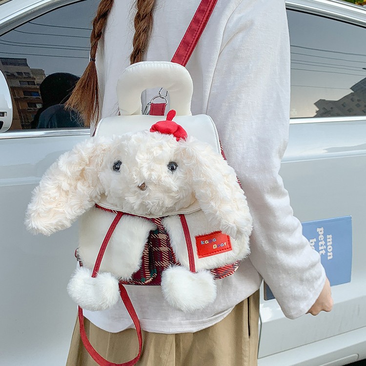 강아지 토끼 인형 체크 미니 백팩 데일리 가방