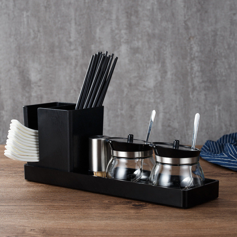 큰 수저와 젓가락을 위한 유리 세트(캔 2개 + 이빨)