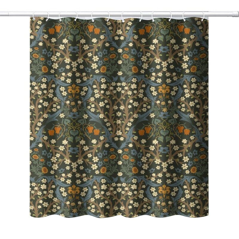 Floral Shower Curtain Medieval Retro Floral Green Plant Abstract Art Print Bath Curtain for Bathroom Shower Curtain