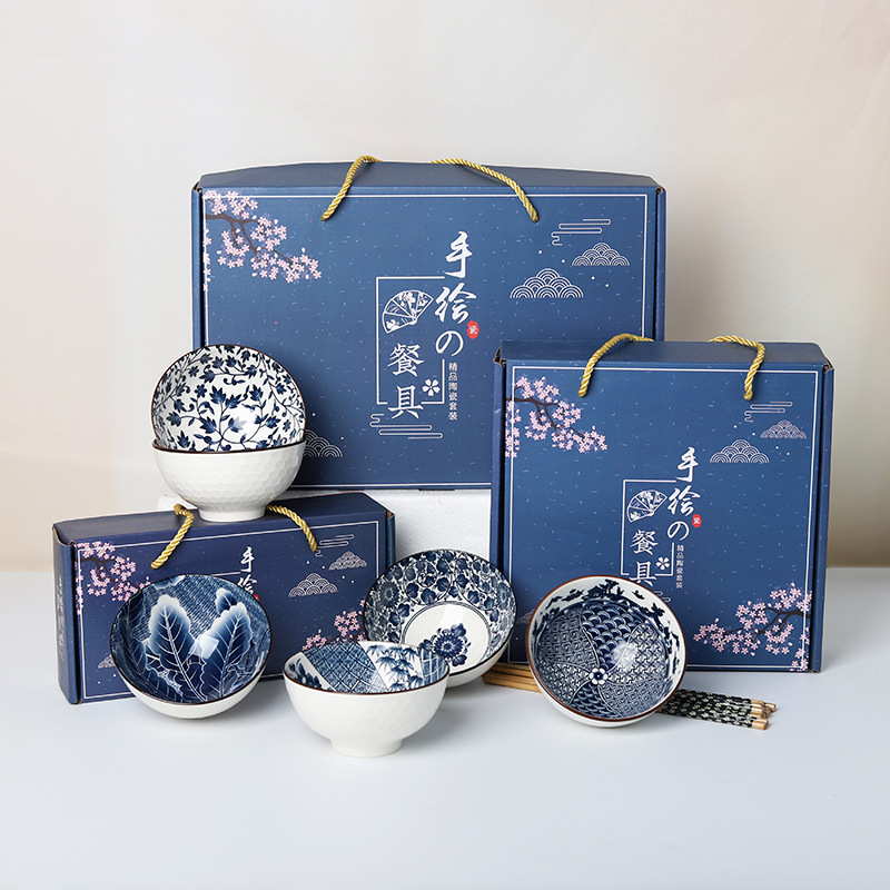 Chinese Style Tableware Set Rice Bowl and Plate Set Home Creative Tableware Ceramic Bowl Gift Box Logo