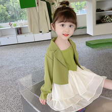 女宝宝西服套装韩版小女孩秋季纱裙西装外套洋气洋气春秋装两件套