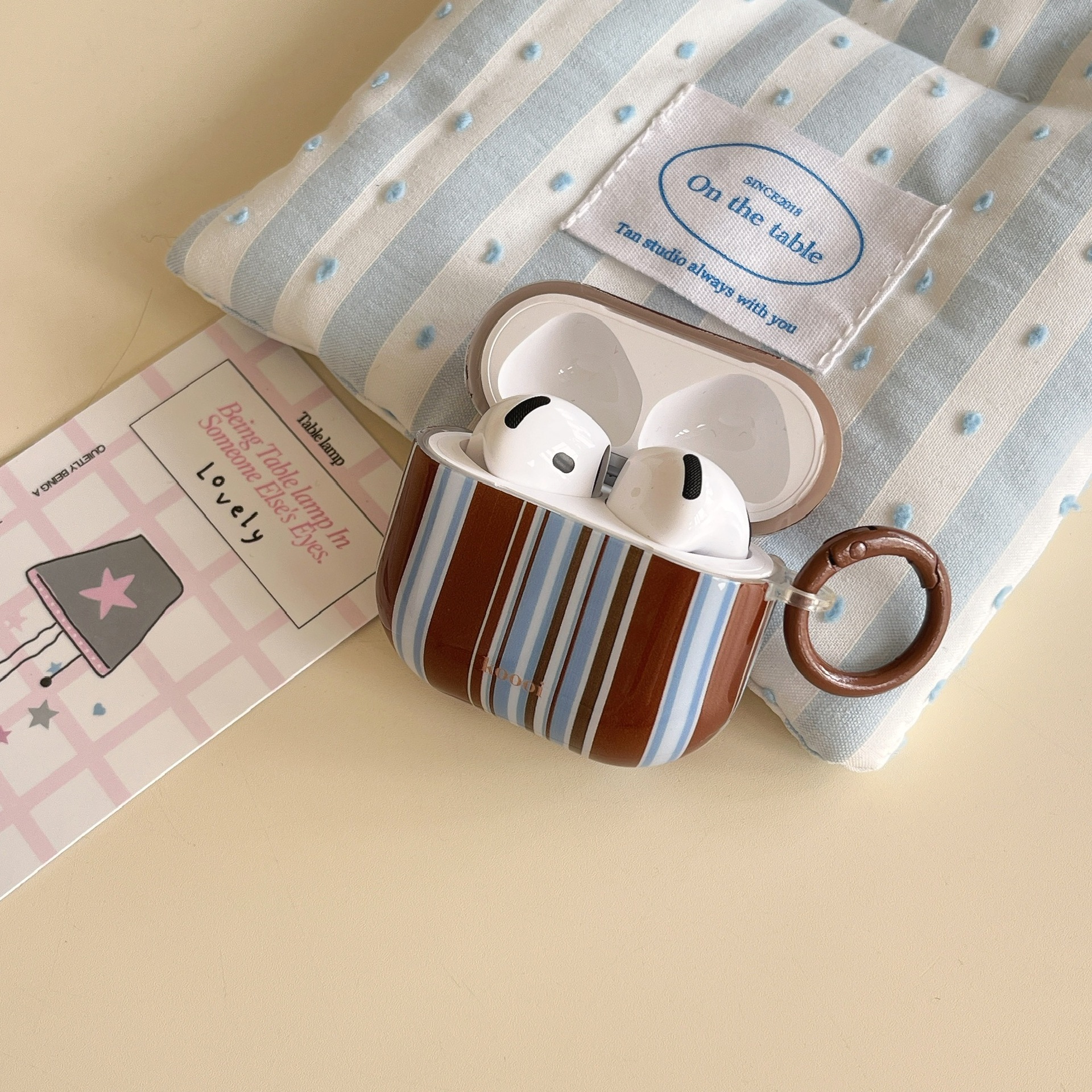 Rayas marrones azules coreanas para auriculares AirpodsPro2 nuevo colgante de baguo de 3/4 generación airpods1/2 femenino