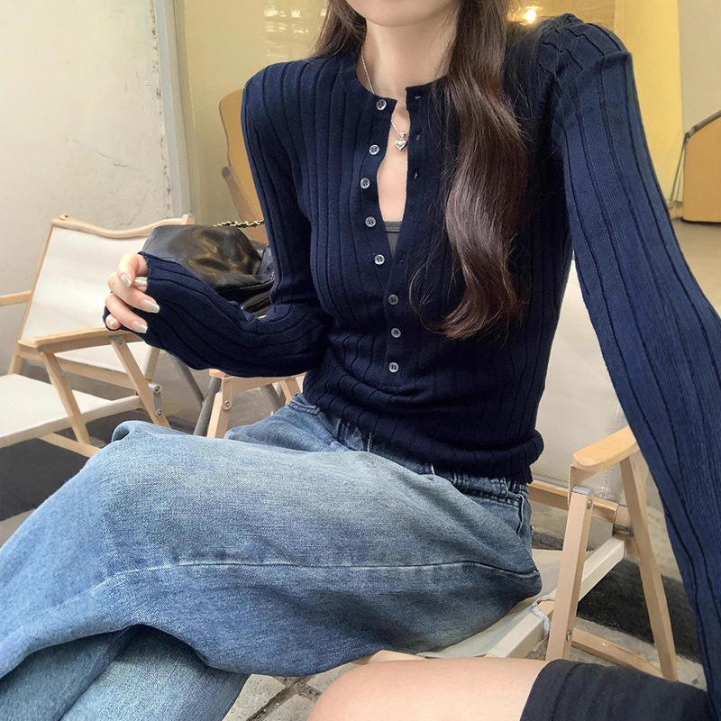 Knitted Henry Bottoming Shirt with Inner Top for Women Spring & Fall 2025 New Beautiful Korean Style Slim Short Sweater