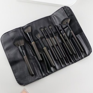 Factory Direct Supply of 12 Brush Cosmetics Bags, Black Pu Portable Beauty Tools, Makeup Brush Bags, Roll Bags, Ready-Made Eye Shadow