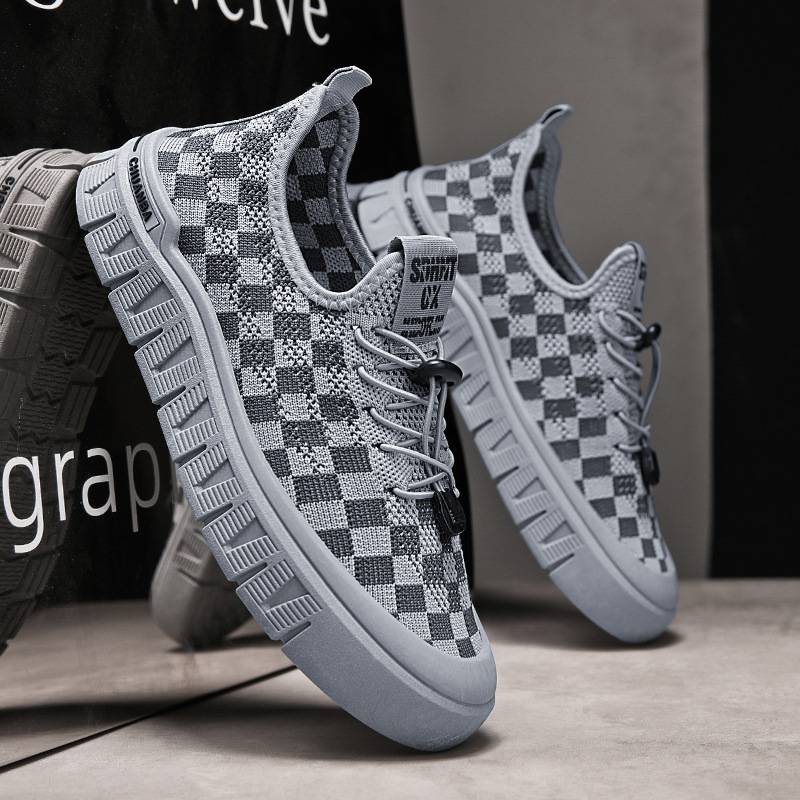 2025 primavera nuevos zapatos de malla de corte bajo para hombres, zapatos deportivos casuales de tejido volador, zapatos de hombre para estudiantes de todo fósforo de moda