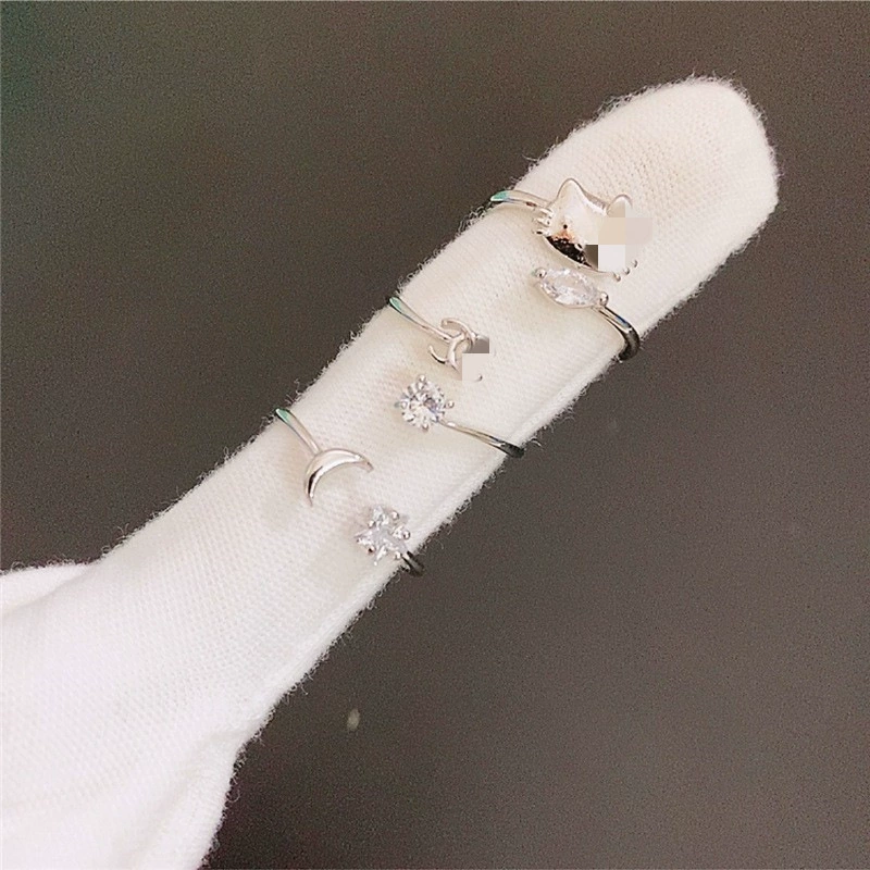 Adjustable zirconium ring, Korean style fashion accessory, lightweight, multiple metal tones