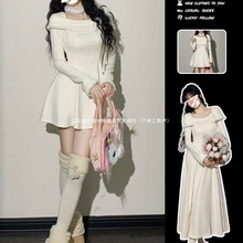 ��ʽ��ɫ��֯����ȹ��Ů�ﶬ��2025�¿��ڴ�ë�³�ȹ�������ﴩ��