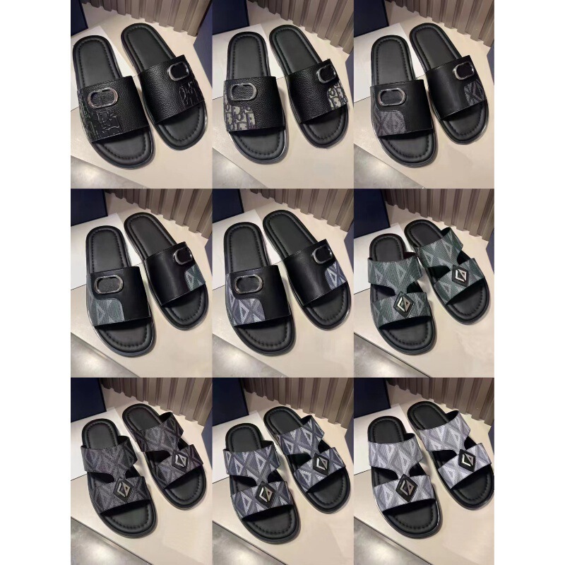 European Station Summer New Genuine Leather Men's Slippers Fashionable Sandals and Slippers Daily Outfit Flat Shoes Beach Shoes