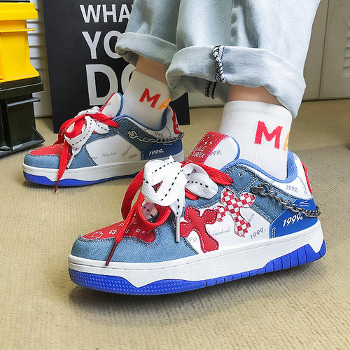 New Style National Trend Niche Hong Kong Style Men's and Women's Couple Skate Shoes Instagram Popular Versatile Double Shoelace Fashion Little White Shoes