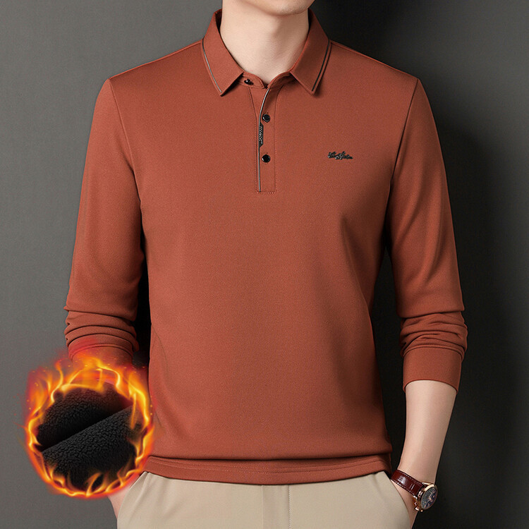Winter New fleece-lined Thickened Polo Shirt Men's All-round Long-sleeved T-shirt Men's Business Casual Lapel All-match