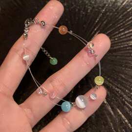 夏日韩国ins森系猫眼石彩色串珠手链女小清新极简小众设计感手饰