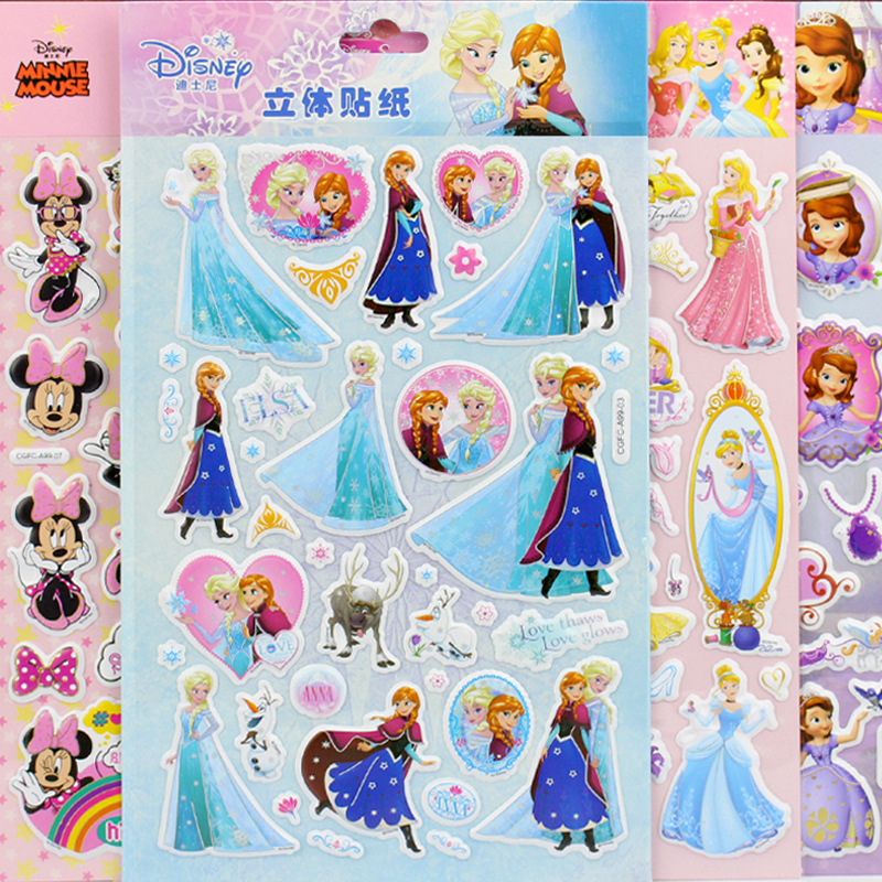 겨울왕국 공주 만화 동물 입체 DIY 일기 앨범 장식 스티커 입체 버블 스티커 도매