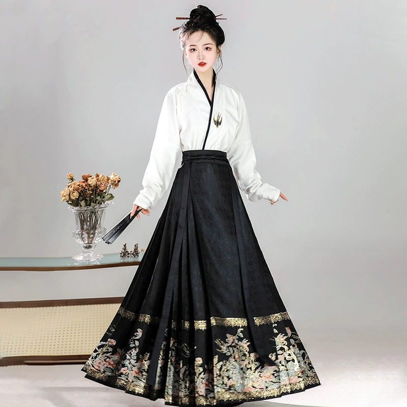 Новый Hanfu [Auspicious Spring], улучшенные рукава для самолетов, новая юбка в китайском стиле с конским лицом, Женский Повседневный Элегантный костюм
