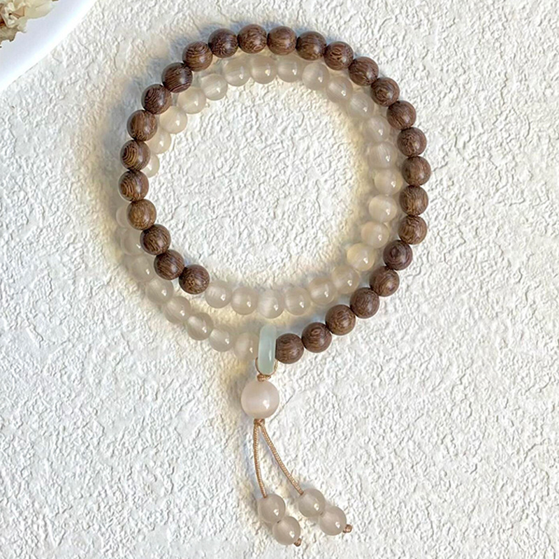 Internet Celebrant Antique Style Chinese Style Double Layer Wood Grain Beaded Bracelet Niche Literary Style Girlfriend Gift Jewelry