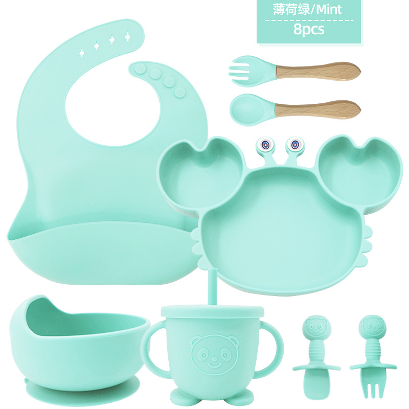 Juego de platos de silicona para bebés y niños aprenden a comer y beber vajilla de alimentación para bebés