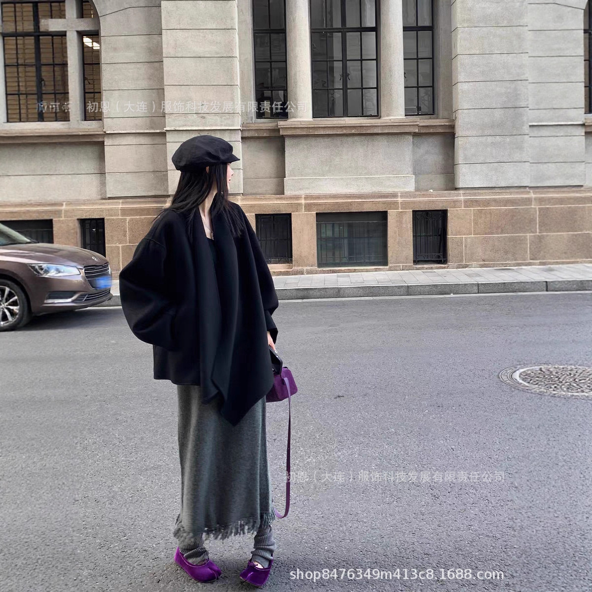 Light Luxury Style Spring & Fall Pile Collar Miu Woolen Outwear Regular Mid-Length High Weave Fine Red Wool Outwear