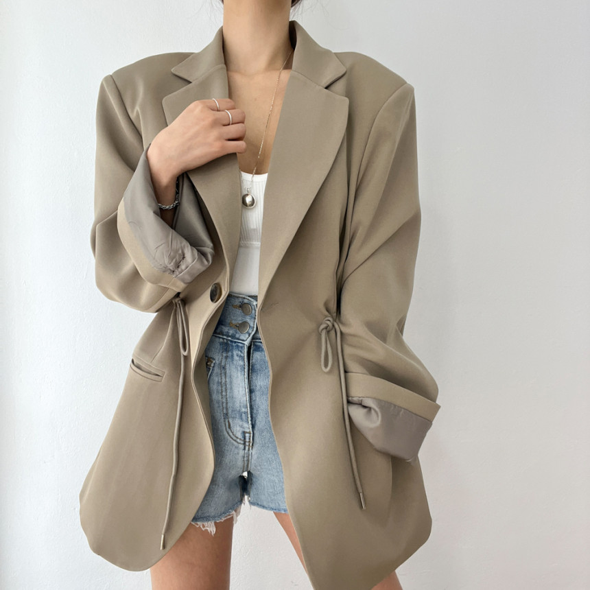 Korean Chic Autumn And Winter French Retro Style Blazer With Drawstring Waist, Slimming Effect, Pockets, Versatile_ecoleips.com