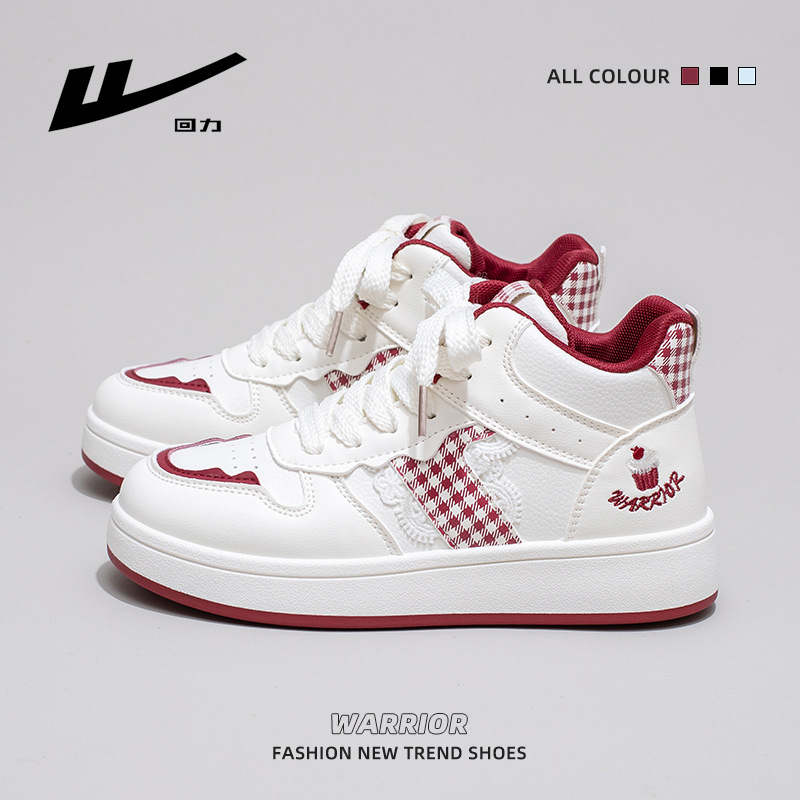 Pull-Back Korean Style Dopamine Thick-Soled Shoes, Red High-Top Fashion Sneakers, New Autumn Versatile Energetic Women's Shoes Wholesale