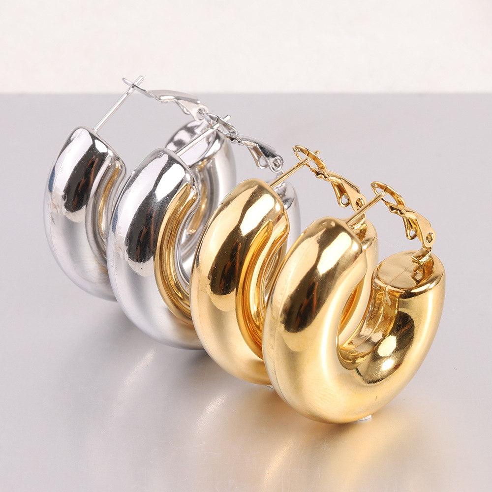 Gold Plated Plating Material 1 Pair Simple Style Solid Color Plating Titanium Steel Gold Plated Earrings