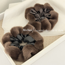 韩版时尚仿皮布艺毛边大肠发圈高级感扎头发绳气质马尾头绳绑头花