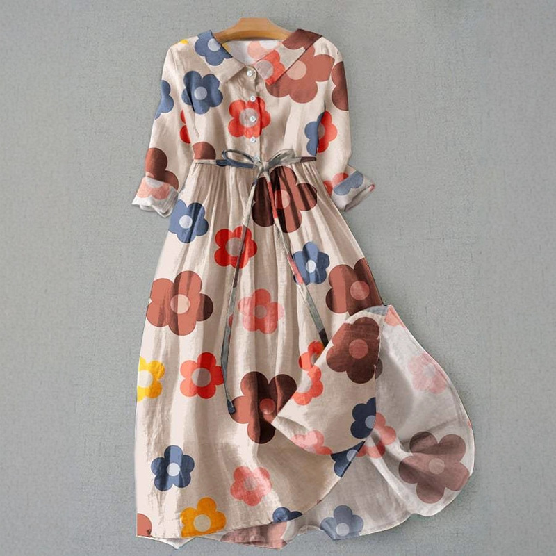 European and American Amazon New Shirt Dress Bohemian Holiday Style Large Swing Skirt Printed Dress Long Skirt