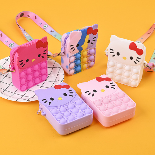 Cute Cat Mouse Squeezable Silicone Crossbody Bag, Cartoon Children's Zero Money Purse