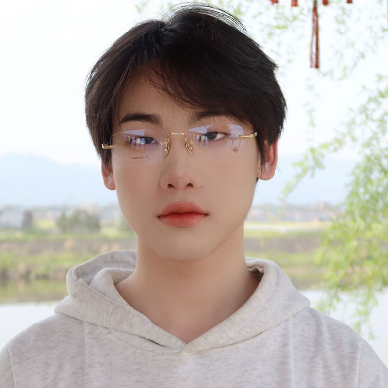 Versatile Minimalist Frameless Pure Titanium Prescription Frames, Same Style As Wang Yibo's, Ultra-light Finished Optical Eyeglass Frames For_voghion.com