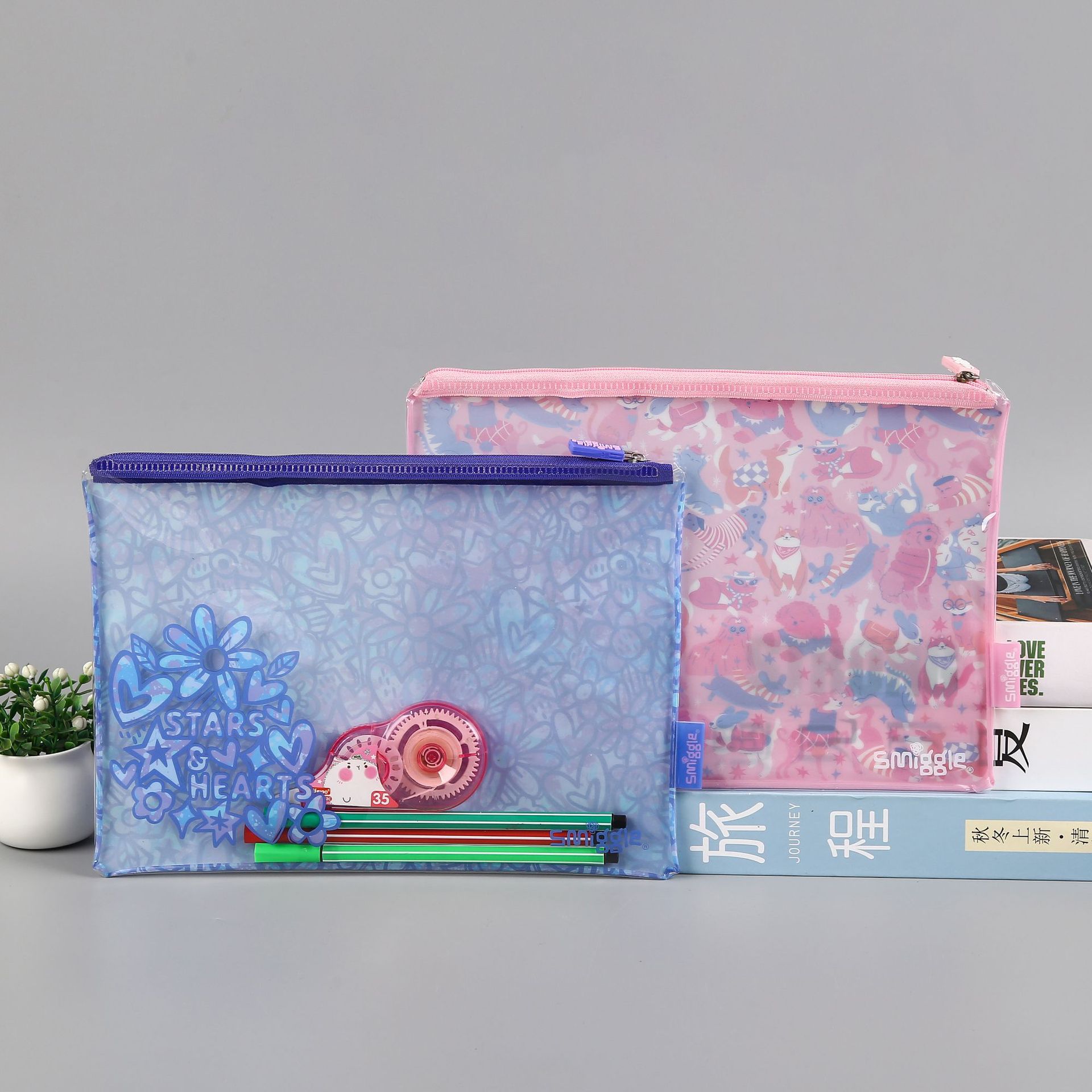 卡通文件夹学生可爱diy防水文件袋pvc资料夹办公A4拉链收纳夹制定