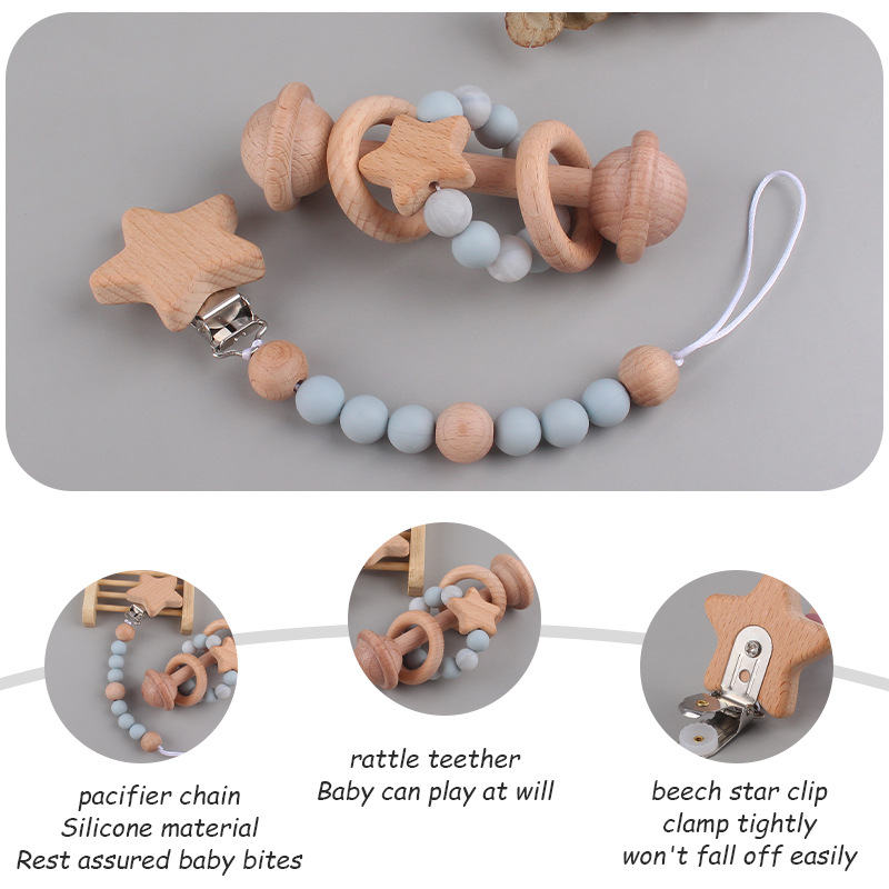 Nuevos juguetes infantiles de beech campana diente calmar bebé beech Júpiter clips cadena de tetas de silicona dos piezas conjunto
