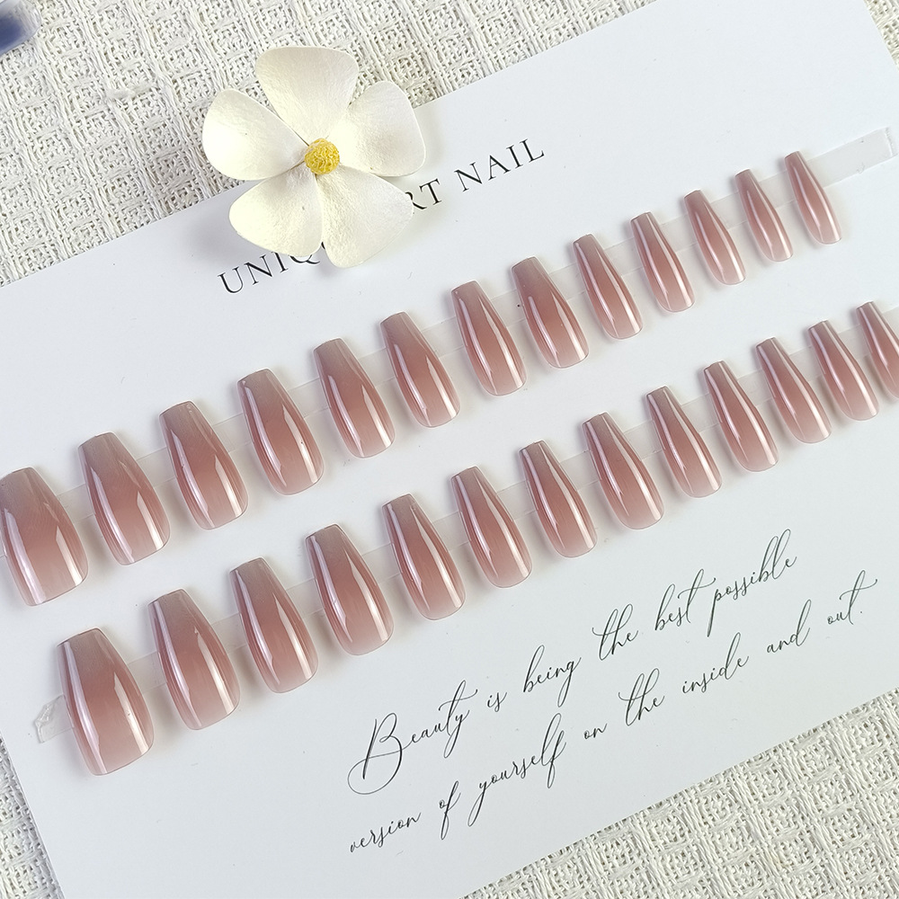 Uñas postizas transparentes color té helado, estilo dulce y delicado, uñas largas para usar, piezas de arte de uñas de alta gama, muy vendidas.